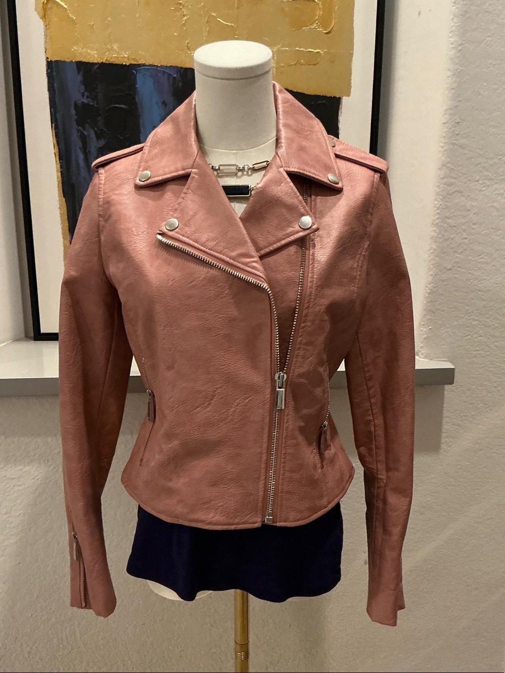 Vince Camuto Dusty Rose Moto Jacket with Silver Hardware